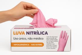 Luvas Descartaveis Nitrílica Talge com 50 unidades cor Rosa Sem Pó Resistente