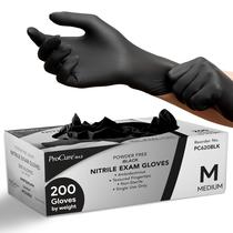 Luvas descartáveis ProCure Max Black Nitrile Medium, pacote com 200