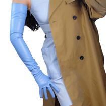 Luvas DooWay, vestido longo de couro, moderno, 70 cm, azul bebê, mulheres