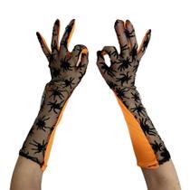 Luvas, fantasia de Halloween, renda de aranha, braço comprido, laranja, acento Luvas, fantasia de Halloween, renda de aranha, braço comprido, laranja, acento