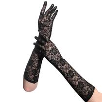 Luvas femininas compridas de renda preta de 44 cm de nylon com proteção UV Luvas femininas compridas de renda preta de 44 cm de nylon com proteção UV