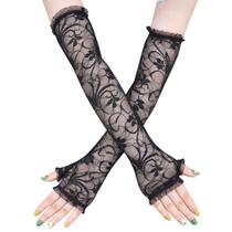 Luvas femininas compridas sem dedos com design floral de renda preta Luvas femininas compridas sem dedos com design floral de renda preta
