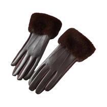 Luvas Femininas De Couro Para Inverno Com Tela Sensível Ao Toque, Impermeáveis, Punhos De Pele