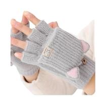 Luvas Femininas De Inverno Quentes Com Orelhas De Gato Conversíveis Sem Dedos Ajuste Elástico
