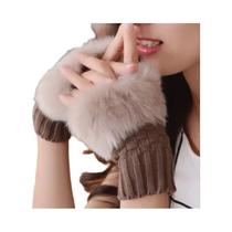 Luvas Femininas De Lã De Malha Peluciadas Para Outono/Inverno, Meio Dedo, Macias, Quentes E Fofas
