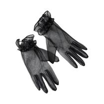 Luvas Femininas De Renda Com Dedos Completos Em Tule, Curtas, Elásticas, Estilo Folha De Lótus, 1