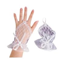 Luvas Femininas De Renda Sem Dedos Cor Sólida Branco Preto Vermelho Elegantes Para Festas De