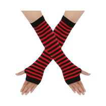 Luvas Femininas Listradas De Malha Longas Sem Dedos, Luvas Até O Cotovelo, Presente De Natal Da Moda Luvas Femininas Listradas De Malha Longas Sem Dedos, Luvas Até O Cotovelo, Presente De Natal Da Moda