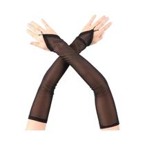 Luvas Femininas Pretas E Brancas De Malha Sem Dedos 50cm, Respiráveis, Elásticas, Com Gancho, Luvas Femininas Pretas E Brancas De Malha Sem Dedos 50cm, Respiráveis, Elásticas, Com Gancho,