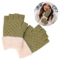 Luvas Femininas Sem Dedos Tricô Peluciada Premium (1 Par) Luvas Femininas Sem Dedos Tricô Peluciada Premium (1 Par)