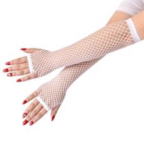 Luvas Fishnet de nylon branco de comprimento médio para homens e mulheres