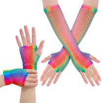 Luvas Fishnet Yolev Rainbow Fingerless, 2 pares para mulheres