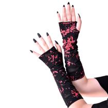 Luvas góticas de comprimento médio sem dedos, preto, vermelho, poliéster Luvas góticas de comprimento médio sem dedos, preto, vermelho, poliéster