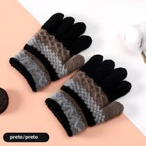 Luvas Infantis Quentes E Grossas De Tricô Listradas Com Dedos Completos Para Outono Inverno 3-8 Anos