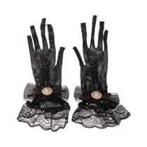 Luvas Lolita Lace para meninas, arco de malha, mangas de renda floral, joias cosplay, preto e branco