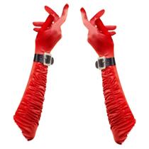 Luvas longas de cetim vermelho para mulheres, casamento, dama de honra, Natal