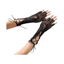 Luvas Longas De Renda Em Malha Sexy Para Mulheres, Com Dedos Cortados, Para Halloween, Cosplay E