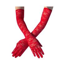 Luvas Longas De Renda Floral Transparentes Para Mulheres, Pretas, Brancas E Vermelhas, Comprimento