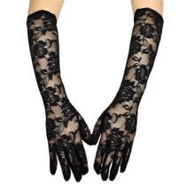 Luvas longas de renda preta para mulheres com design floral de dedo inteiro Luvas longas de renda preta para mulheres com design floral de dedo inteiro