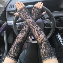 Luvas Longas Pretas Com Estampa De Rosas Para Mulheres, Transparentes, Estilo Lolita, Para Cosplay,