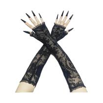 Luvas Longas Pretas De Renda Com Estampa De Esqueleto Para Mulheres, Elásticas E Transparentes, Luvas Longas Pretas De Renda Com Estampa De Esqueleto Para Mulheres, Elásticas E Transparentes,
