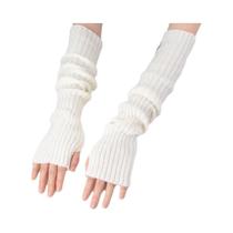 Luvas Longas Sem Dedos De Tricô Femininas 52cm Branco Preto Gótico Kawaii Acessórios Harajuku Luvas Longas Sem Dedos De Tricô Femininas 52cm Branco Preto Gótico Kawaii Acessórios Harajuku