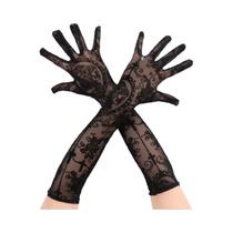 Luvas Longas Sem Dedos Em Renda Estilo Diablo Rosa Sexy 41cm Para Halloween Cosplay Performance