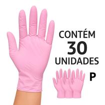Luvas Nitrílica Rosa P Talge 30 unidades Estética Descartável