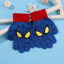 Luvas para crianças de 4 a 9 anos, lã de desenhos animados de inverno Cor:Azul