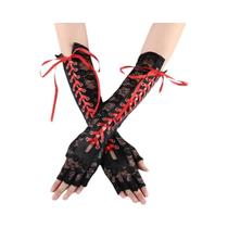 Luvas Pretas De Renda Floral Sem Dedos Para Mulheres, Comprimento Até O Cotovelo, Com Laços De
