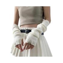 Luvas Pretas E Brancas Sem Dedos, Compridas Até O Punho, Aquecedores De Braço, Mangas Falsas De