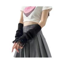Luvas Pretas E Brancas Sem Dedos, Compridas Até O Punho, Aquecedores De Braço, Mangas Falsas De