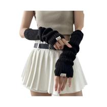 Luvas Pretas E Brancas Sem Dedos, Compridas Até O Punho, Aquecedores De Braço, Mangas Falsas De