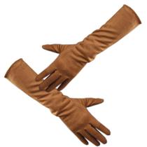 Luvas QIN FE, camurça, longas, material sintético, ópera, 40 cm, marrons