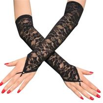 Luvas Sem Dedos Com Estampa Floral Para Mulheres, Luvas Longas De Renda Com Diamantes