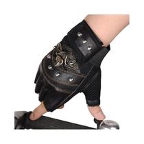 Luvas Sem Dedos De Couro PU Com Rebites De Caveira Unissex Para Homens E Mulheres, Estilo Hip Hop,