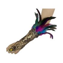 Luvas Sem Dedos De Renda Dourada Com Plumas Góticas Para Mulheres, Acessório Sexy Para Festas,