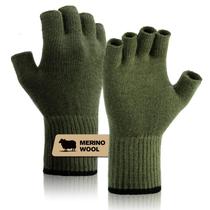 Luvas sem dedos SONORAN Merino Wool para homens e mulheres, verde militar