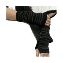 Luvas Sem Dedos Unissex Com Listras Pretas E Cinza, Estilo Harajuku, Luvas Longas Com Pulseira