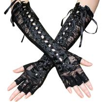 Luvas sexy de renda preta sem dedos, luvas de nylon para mulheres Luvas sexy de renda preta sem dedos, luvas de nylon para mulheres