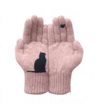 Luvas Wokex, outono, inverno, quente e frio, estampa de gato, rosa de lã