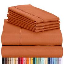 LuxClub 6 PC Sheet Set Folhas de Bambu Bolsos Profundos 16" Eco Friendly Rugas Folhas Livres Máquina Lavada Hotel Roupa de Cama Macia - Outono Orange Queen