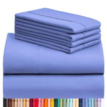 LuxClub 6 PC Sheet Set Folhas de Bambu Bolsos Profundos 16" Eco Friendly Rugas Folhas Livres Máquina Lavada Hotel Roupa de Cama Seda Macia - Violet Blue Queen