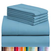 LuxClub 6 PC Sheet Set Folhas de Bambu Bolsos Profundos 16" Eco Friendly Rugas Sem Rugas Máquina Lavada Hotel Roupa de Cama Seda Macia - Rainha Azul Claro