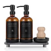 Luxo Conjunto dispensador de sabonete de cozinha ORCHID HOME Amber Glass 500mL Luxo Conjunto dispensador de sabonete de cozinha ORCHID HOME Amber Glass 500mL
