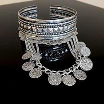 Luxo Redondo Moeda Borla Aberto Pulseiras Design Criativo Goth Braço Pulseira Personalidade Jóias