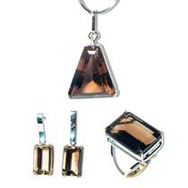 Luxuoso Conjunto Gemas Fumê Exportação Prata 950 Luxuoso Conjunto Gemas Fumê Exportação Prata 950