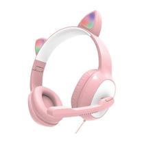 Luz colorida bonito orelhas de gato fones de ouvido para jogos headset com