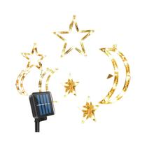 Luz De Cortina LED Estrela E Lua Para Exterior 3,5m Alimentada Por Bateria Solar Lâmpada De Natal