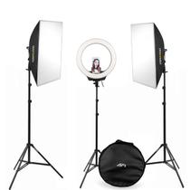 Luz de estúdio LED Softbox com Iluminador e Ring Light